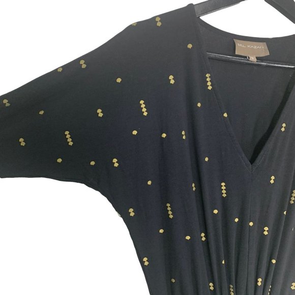 Bel Kazan Black Gold Micro Print Tapered Waist V Neck Dress Small - Picture 3 of 12